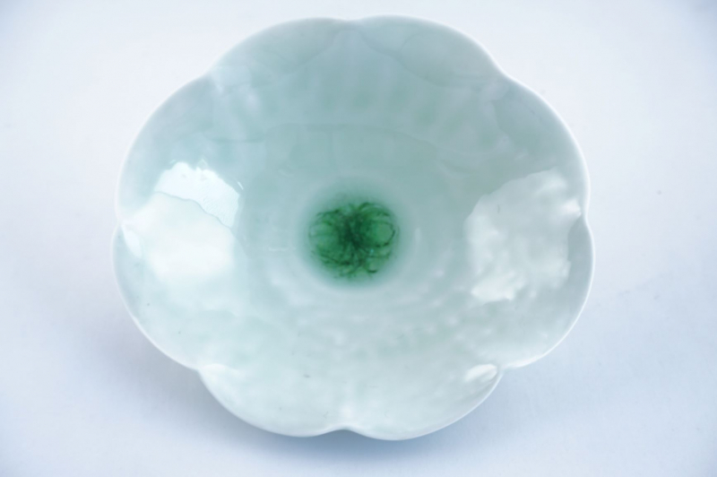 ビードロヒワ釉菊形楕円皿2