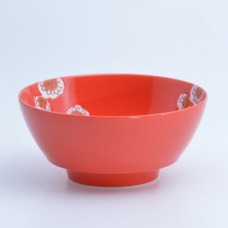 赤釉菊ラーメン鉢1