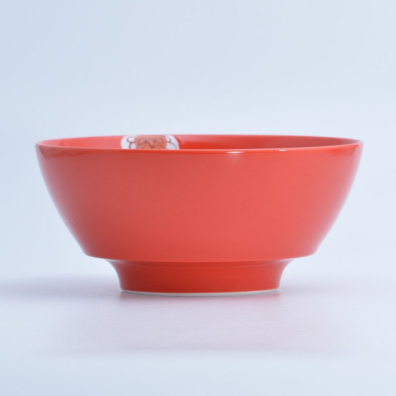 赤釉菊ラーメン鉢2