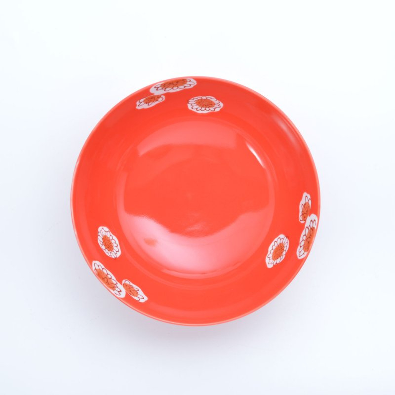 赤釉菊ラーメン鉢3