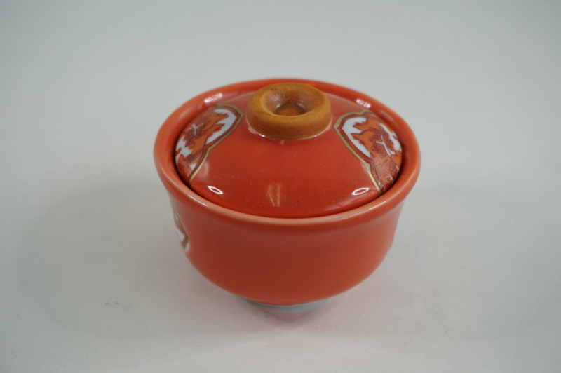 赤釉木甲山水(赤)ﾂﾏﾐ金茶　小蓋物珍味 2