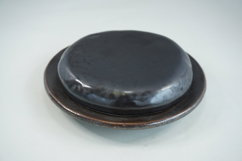 黒　14cm石形石焼(6寸穴アキ台付) 1